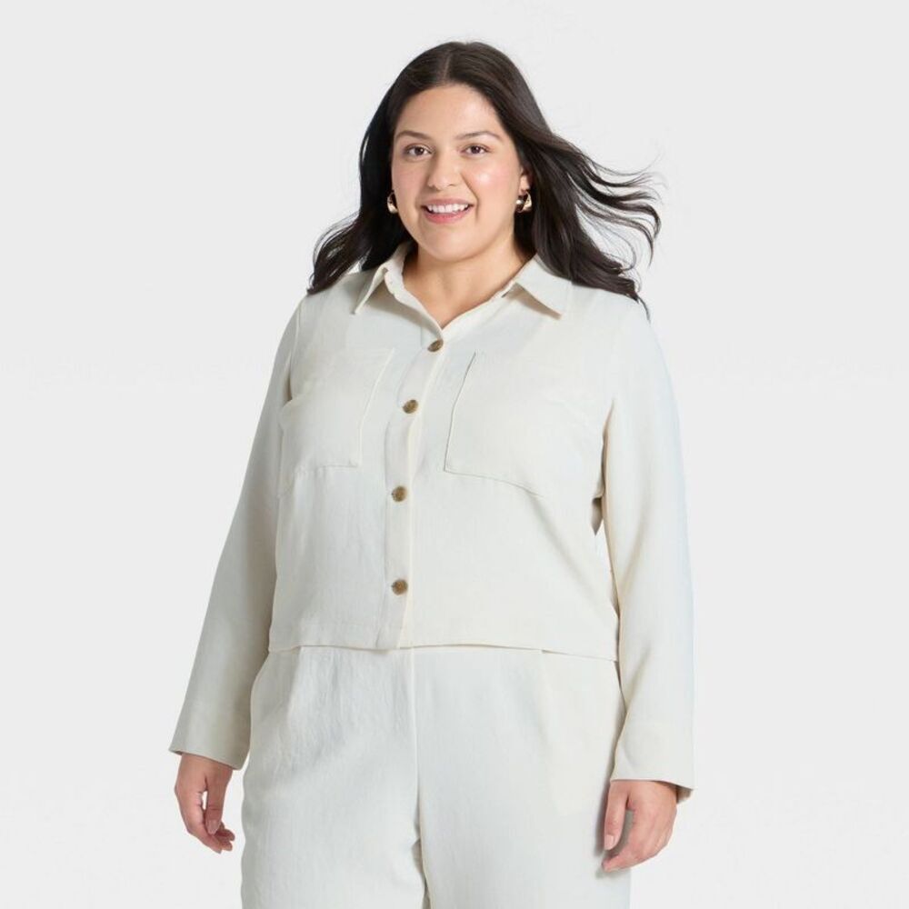 Women's Signature Crepe Shirt Jacket - A New Day Cream XXL